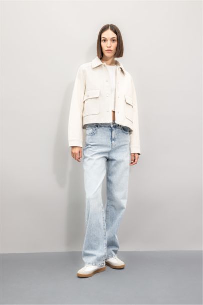 Regular Kalıp Polo Yaka Çıtçıtlı Cepli Kısa Kaşe Ceket