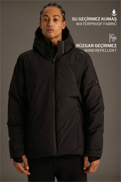 Usb Isıtıcılı Su İtici Rüzgar Geçirmez Kapüşonlu Fermuarlı Kışlık Kayak Montu