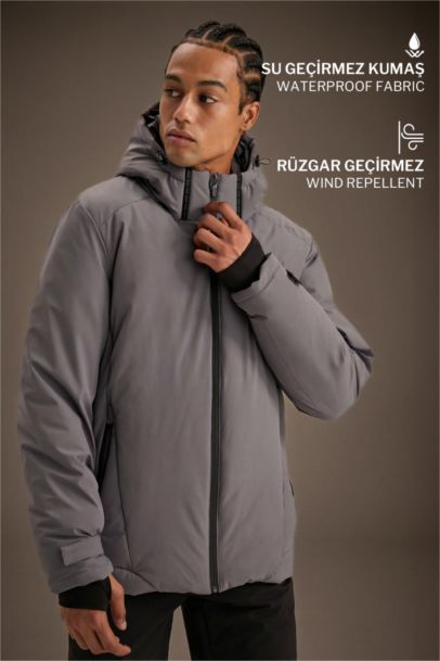 Defactofit USB Heated Waterproof Windproof Hooded Zippered Winter Ski Jacket