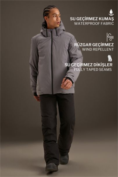 Defactofit USB Heated Waterproof Windproof Hooded Zippered Winter Ski Jacket