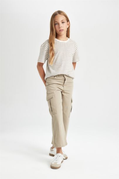 Girl Relax Fit Crew Neck Striped School T-Shirt