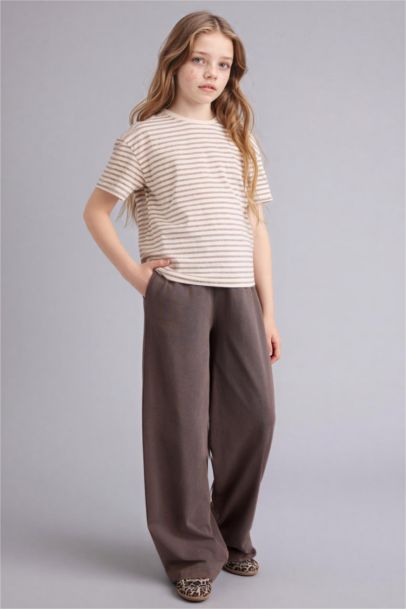 Girl Relax Fit Crew Neck Striped School T-Shirt