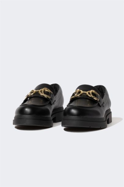 Woman Faux Leather Serrated Sole Casual Shoes