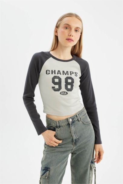 Fitted Crew Neck Ribbed Camisole Printed T-Shirt