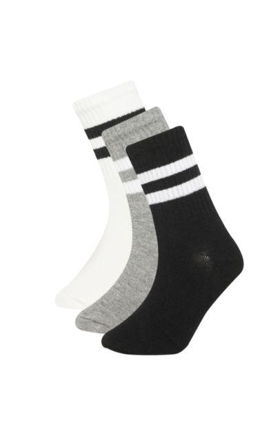Lot de 3 paires de chaussettes hautes à motif bandes en coton pour Garçon
