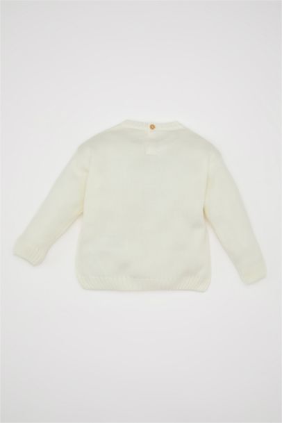 Baby Girl Beige Paris Printed Crew Neck Knitted Pullover