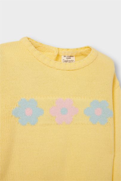 Pull en tricot col rond à motifs fleurs pour bébé fille