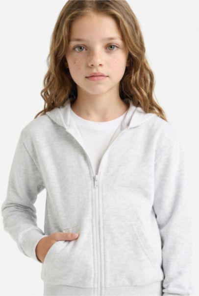 Girl Basic Hooded Zippered Sweatshirt