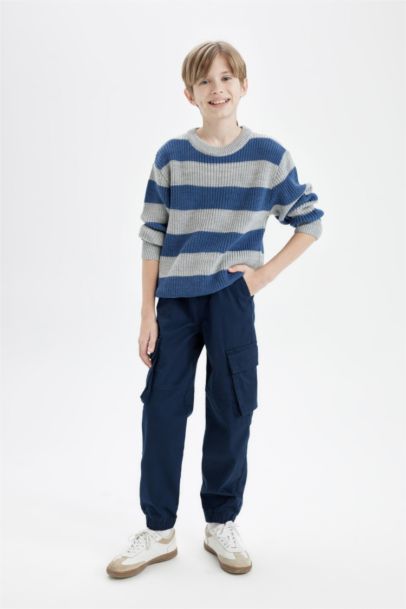 Bisiklet Yaka Çizgili Triko Kazak Erkek Çocuk