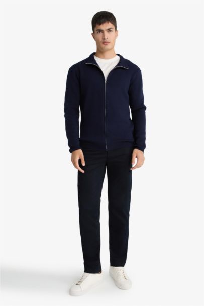 Cardigan bleu marine à col montant et fermeture zip Coupe standard
