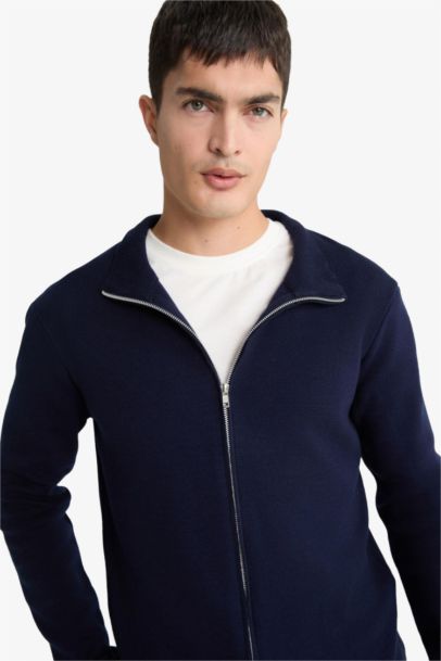 Cardigan bleu marine à col montant et fermeture zip Coupe standard
