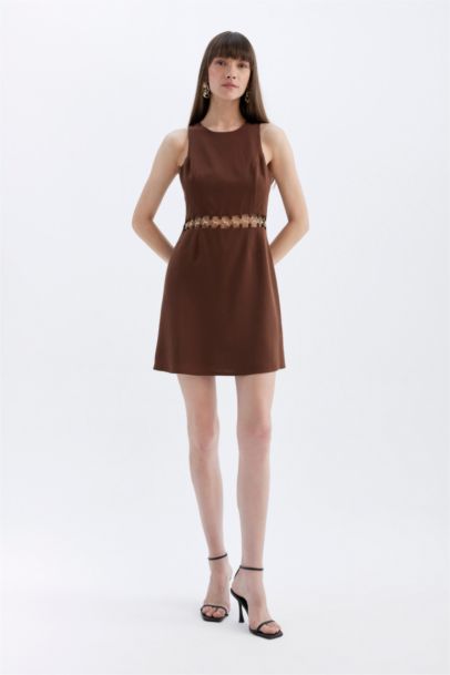 A-Line Round Neck Linen Blend Sleeveless Midi Dress