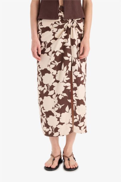 A Line Flower Linen Blended Normal Waist Maxi Skirt
