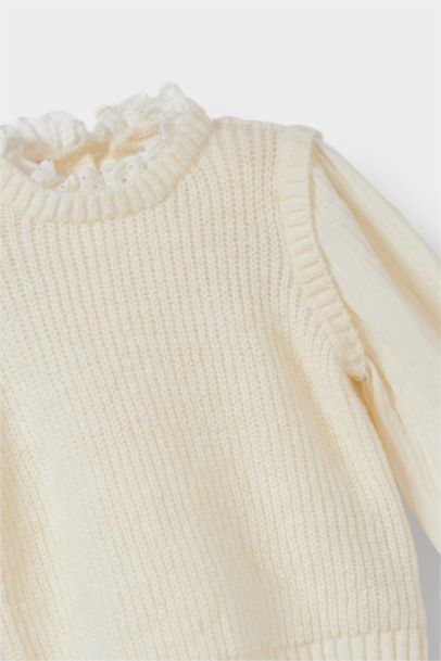 Pull en tricot brodé à col rond pour bébé fille