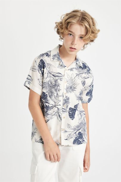 Boy Polo Collar Patterned Viscose Shirt