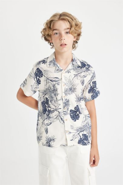 Boy Polo Collar Patterned Viscose Shirt