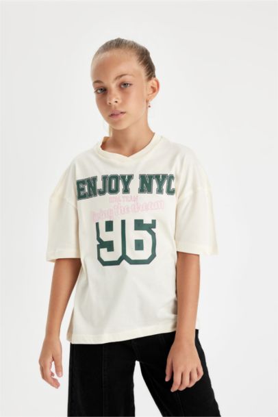 تيشيرت بناتي للمدرسة نص ردن قصة مريحة بياخة V