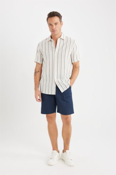 Regular Fit Yazlık Polo Yaka Çizgili Pamuklu Kısa Kollu Gömlek