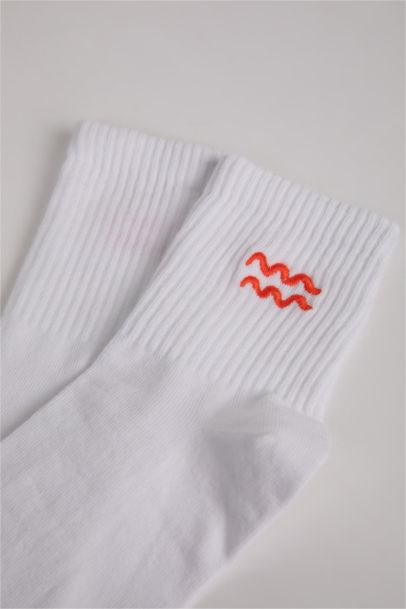 Unisex Pamuklu Kova Burcu Simgeli Soket Çorap