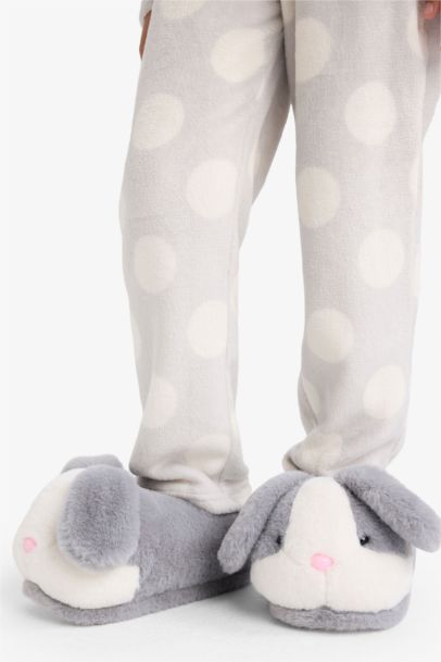 Pantoufles plates motif lapin à semelle souple pour femme