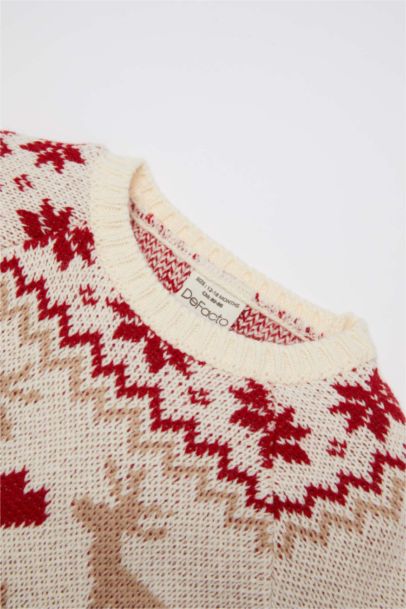 Pull en tricot à col rond thème de Noël Beige pour Bébé Fille