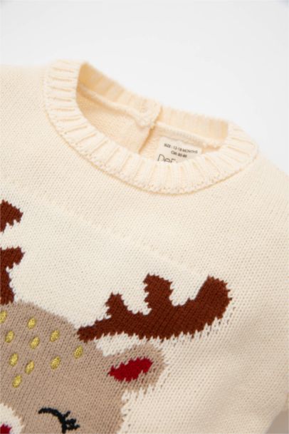 2'li Takım Yılbaşı Temalı Triko Kazak İspanyol Paça Tayt Kız Bebek