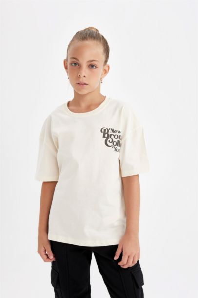 Girl Relax Fit Crew Neck Text Printed T-Shirt