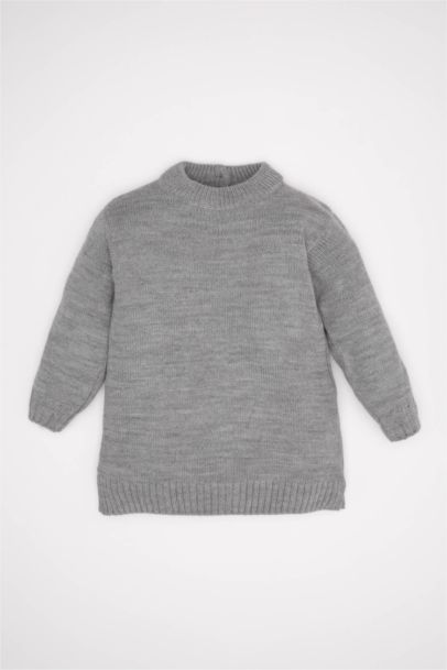 Yarım Balıkçı Yaka Uzun Kollu Triko Elbise Kız Bebek