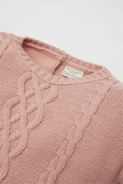 Robe en tricot à motifs fleurs Col rond pour Bébé Fille