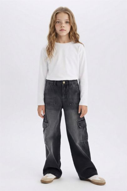 Wide Leg Kargo Geniş Paça Jean Pantolon Kız Çocuk