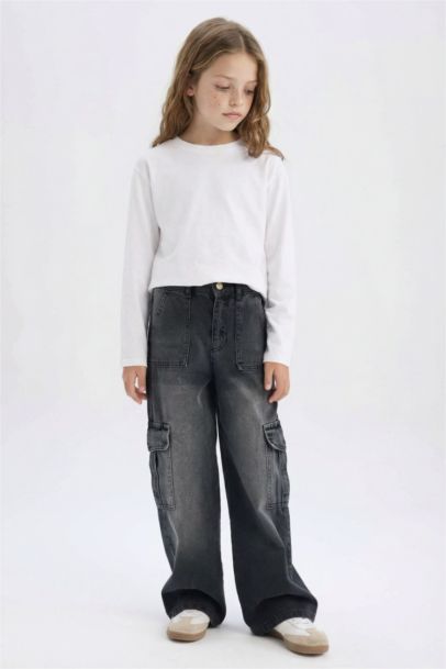 Wide Leg Kargo Geniş Paça Jean Pantolon Kız Çocuk