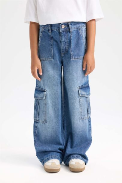 Wide Leg Kargo Geniş Paça Jean Pantolon Kız Çocuk
