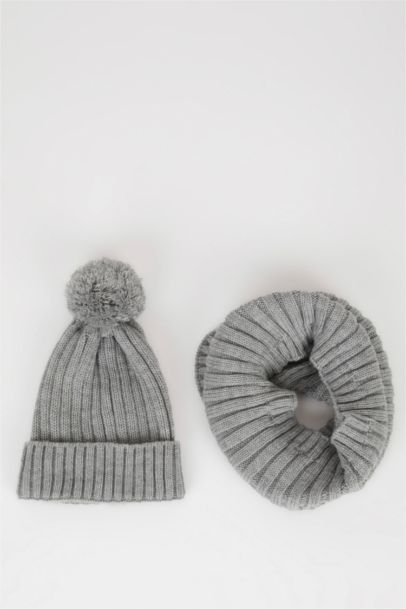 Écharpe et Bonnet à Pompon en tricot pour BéBé Garçon