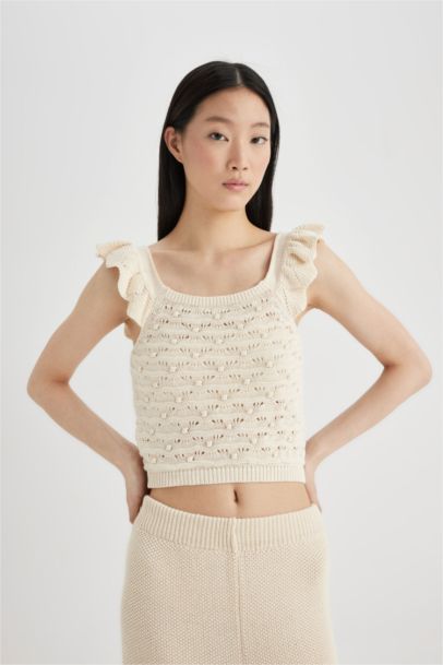 Débardeur Crop Top en Crochet à Col Carré