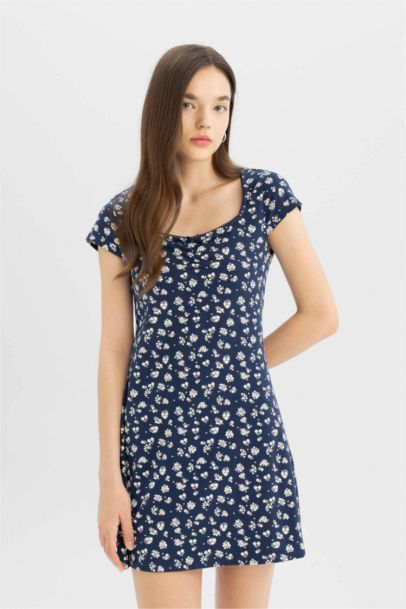 Heart Collar Floral Mini Dress