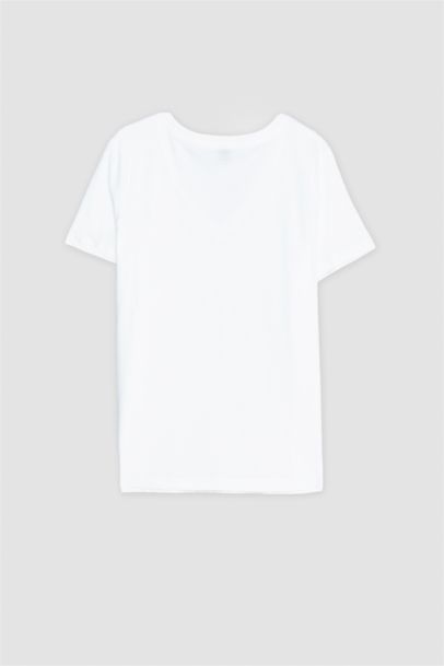 تيشيرت نص كم من قطن قصة عادية برقبة V