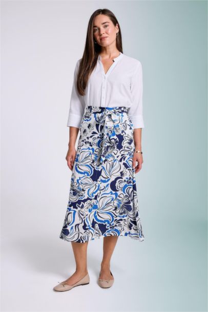 Patterned A-Line Midi Skirt