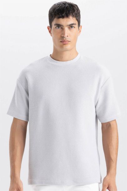 Boxy Fit Bisiklet Yaka Kısa Kollu Basic Düz Tişört