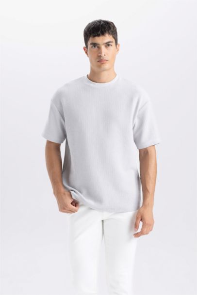 Boxy Fit Bisiklet Yaka Kısa Kollu Basic Düz Tişört