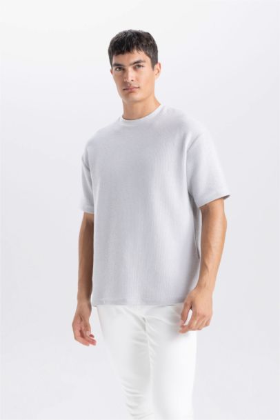 Boxy Fit Bisiklet Yaka Kısa Kollu Basic Düz Tişört