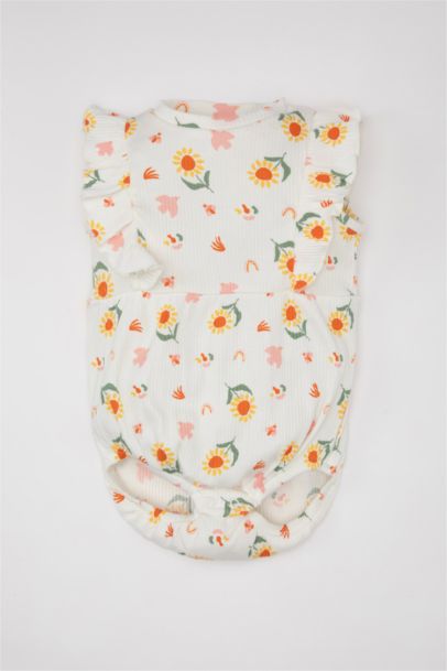Baby Girl Newborn Floral Ribbed Sleeveless Jumpsuit