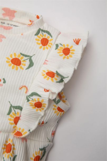 Baby Girl Newborn Floral Ribbed Sleeveless Jumpsuit