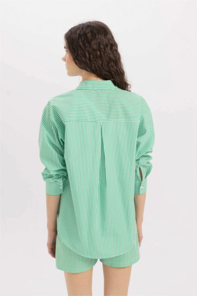 Oversize Fit Poplin Striped Long Sleeve Shirt