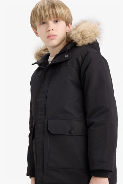 Parka Mont Çıkarılabilir Suni Kürk Yaka Kapüşonlu Pelüş Astar Erkek Çocuk