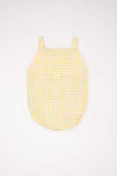 Baby Girl Newborn Checkered Snap Jumpsuit Hat 2 Piece Set