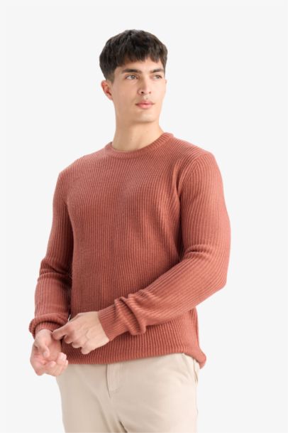 Pull en tricot texturé à col rond Coupe standard