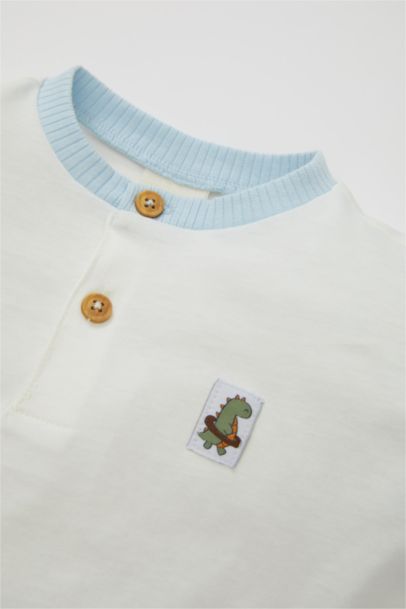 2'li Takım Düğmeli Waffle Uzun Kollu Tişört Beli Lastikli Eşofman Altı Erkek Bebek