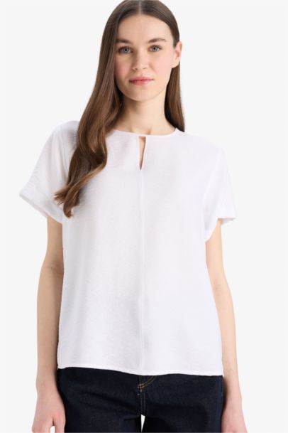 Regular Fit Round Collar Short Sleeve Blouse