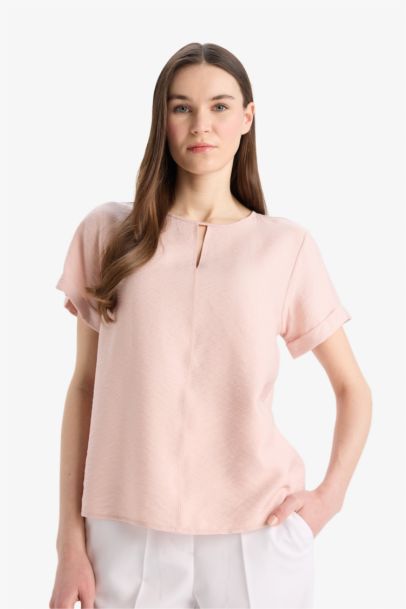 Regular Fit Round Collar Short Sleeve Blouse