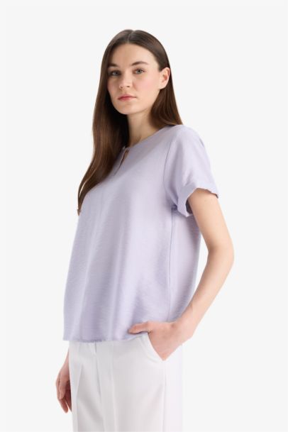 Regular Fit Round Collar Short Sleeve Blouse